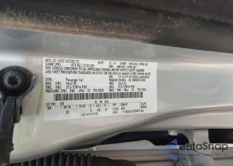 2014 Ford Focus Se из США, поврежденный, VIN 1FADP3F22EL245255